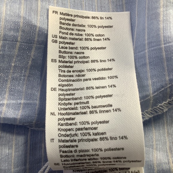 Sandro Nathalie Blue White Pinstripe Linen Lace Midi Dress Size 40 NWT - Picture 9 of 16